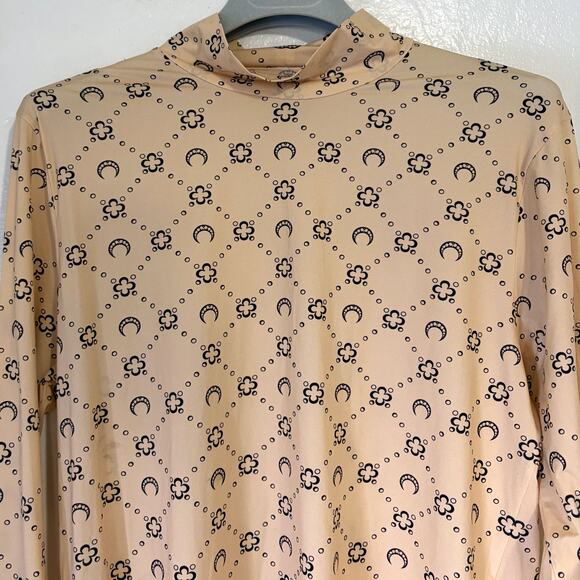 MARINE SERRE Crescent Second Skin Printed Long Sleeve Turtleneck In Tan Size XL - Picture 4 of 11